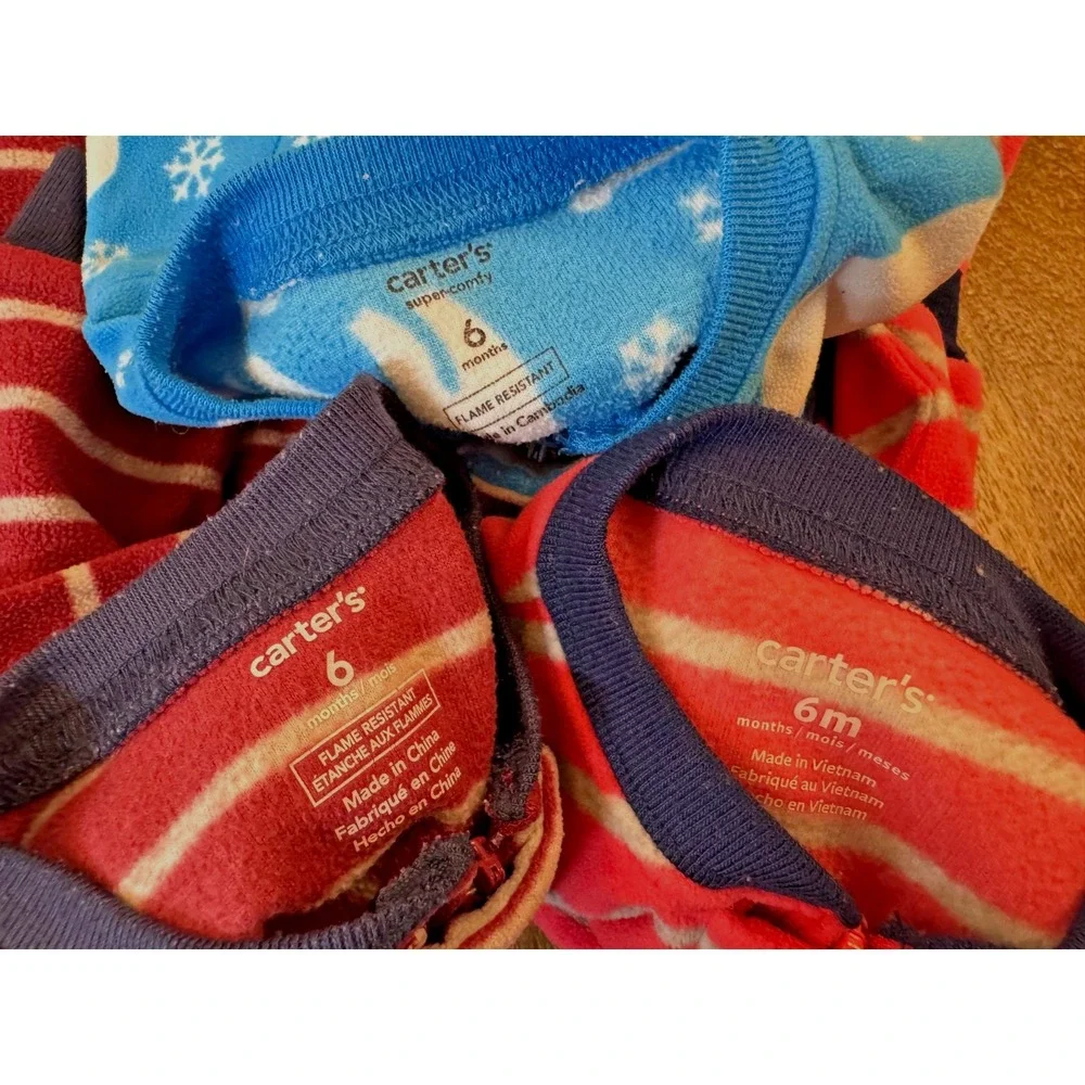 Carters‎ Baby Boy 6 Months Sleepers Fleece Pajamas Outfits Clothes Lot Football